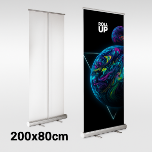 Banner Roll Up 200x80cm – Impressão com Estrutura Retrátil Profissional Lona 440gr Fosca + Estrutura Roll Up 200 x 80 4x0 - Só Frente   