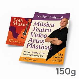 Folheto 150g | 10x14cm | 4/4 Couchê Brilho 150g/m² 10x14cm 4x4 - Frente e Verso   