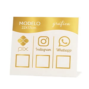 Modelo Pix+insta+wpp 22x17 - Personalização (Dobra) Acrílico 2mm 22 x 17 cm 4x0 - Só Frente   Corte a Laser