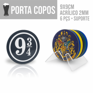 Porta Copo Acrílico | Redondo | 6Unid. + Suporte Acrílico 9x9 cm Só Frente ou Frente e Verso  Impressão e Corte 
