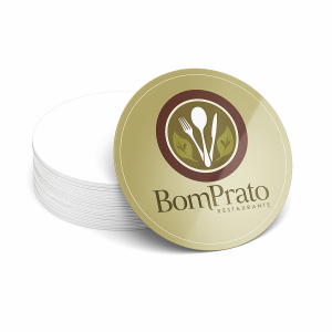 Porta Copo Redondo - Frente e Verso Triplex 250g/m² 8,5 x 8,5 cm 4x4 - Frente e Verso Verniz UV Brilho Frente  