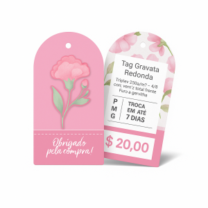 Tag Gravatinha Redonda Com Serrilha Triplex 250g/m² 8.5x4.5 cm 4x4 - Frente e Verso Verniz UV Frente 1/0 Faca e Furo e Serrilha 