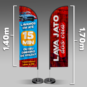 Wind Banner | Modelo Faca | 170x47cm Tecido Oxford 170x47cm 4x4 - Frente e Verso  Wind Banner completo Impressão Sublimática