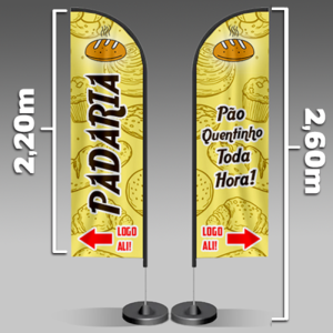 Wind Banner | Modelo Faca | 260x70cm Tecido Oxford 170x47cm 4x4 - Frente e Verso  Base + Haste + Tecido 