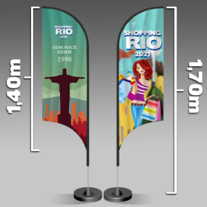Wind Banner | Modelo Vela | 170x47cm Tecido Oxford 170x47cm 4x4 - Frente e Verso  Base + Haste + Tecido 