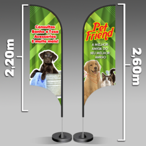 Wind Banner | Modelo Vela | 260x70cm Tecido Oxford 260x70cm 4x4 - Frente e Verso  Base + Haste + Tecido 